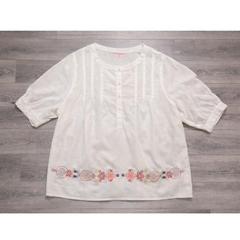 Lily Stanhope 100% Linen White Embroidered Henley Tunic Blouse Women's Sz 2X